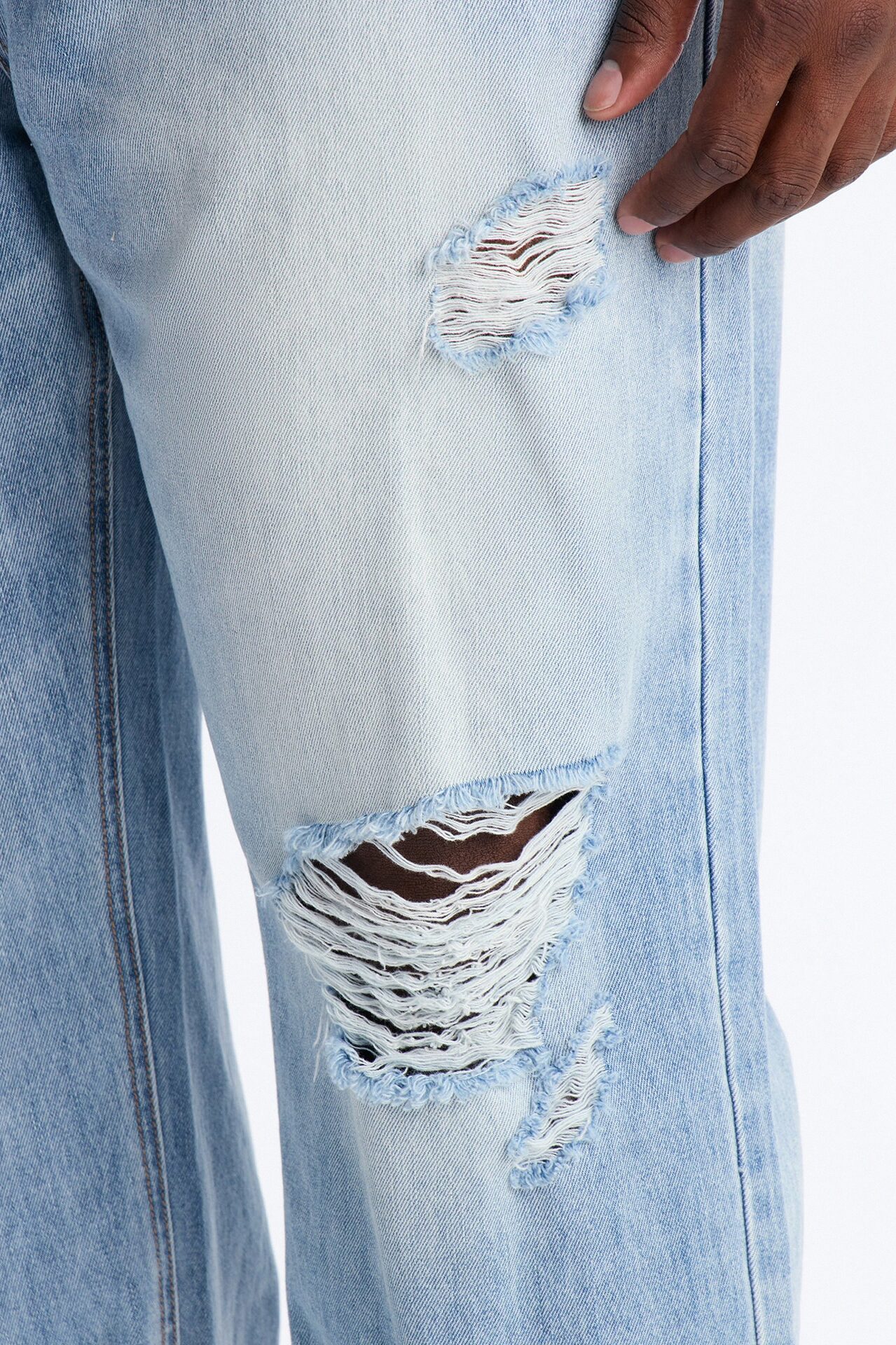 Essential Destroyed Straight Rigid Jean - Light Blue Wash