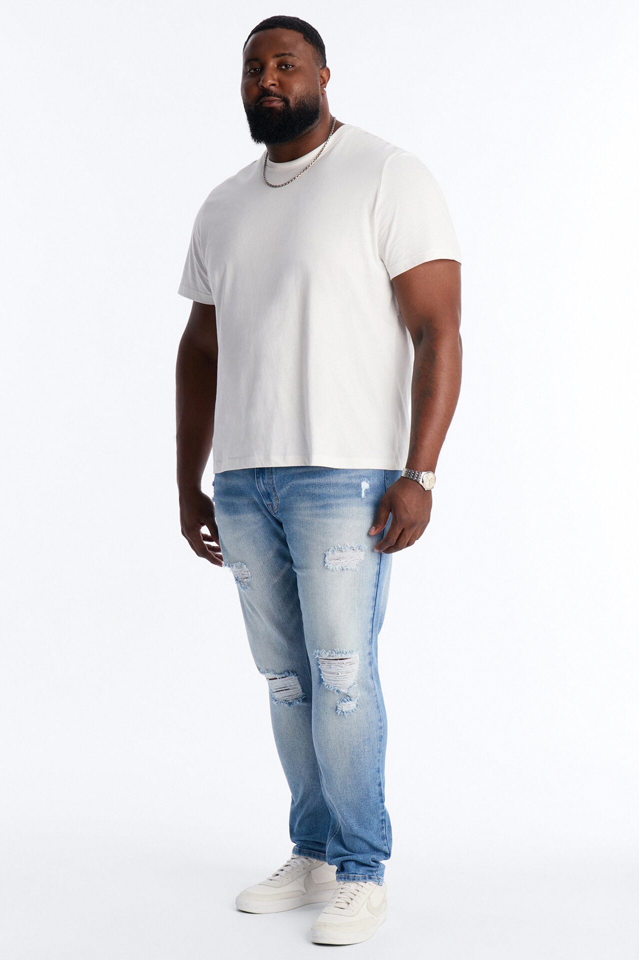 Essential Destroyed Skinny Stretch Jean - Medium Blue Wash