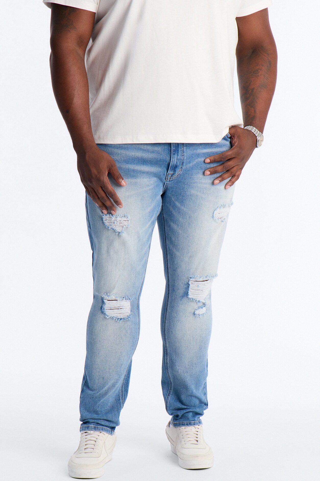 Essential Destroyed Skinny Stretch Jean - Medium Blue Wash