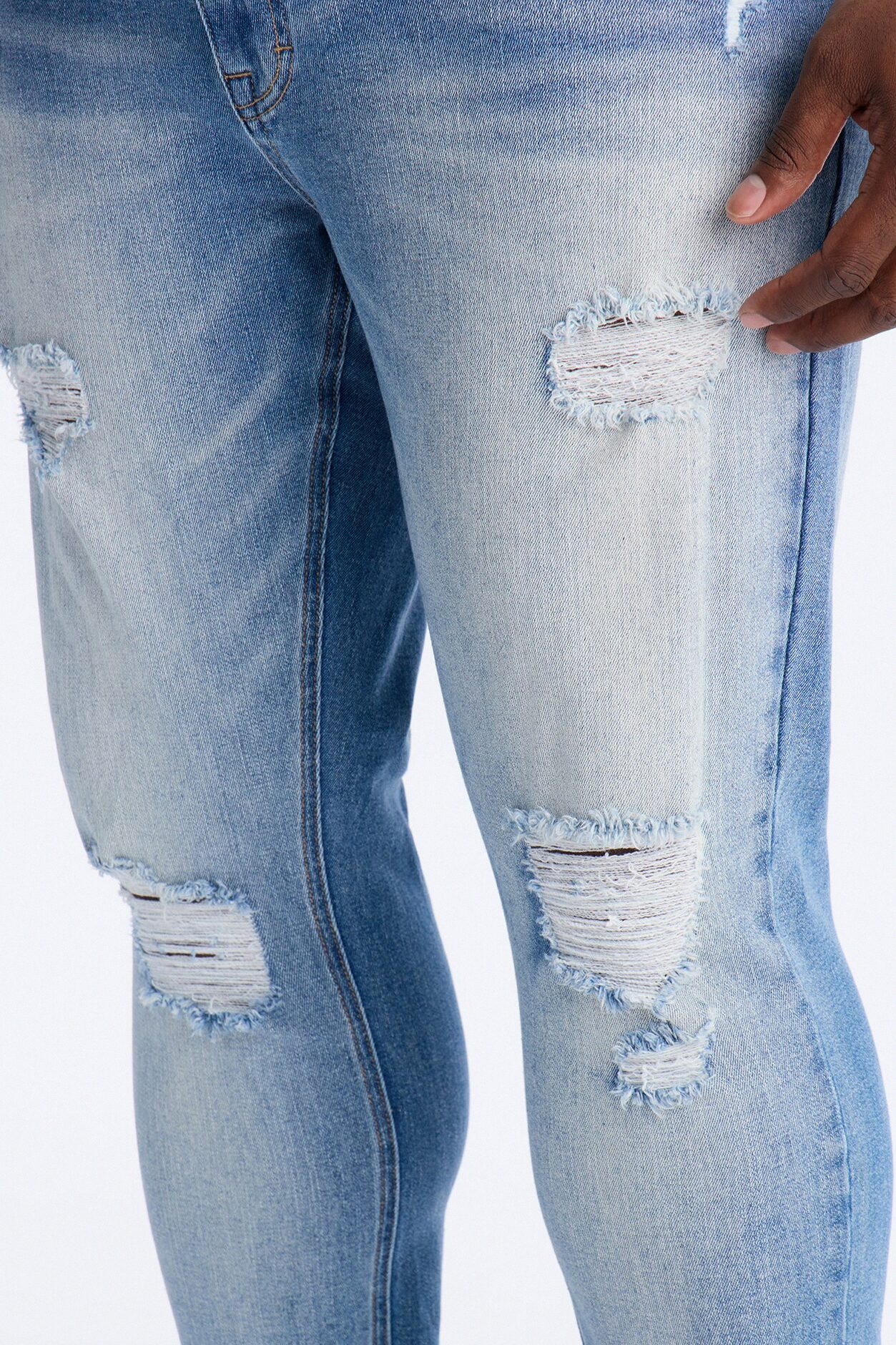 Essential Destroyed Skinny Stretch Jean - Medium Blue Wash
