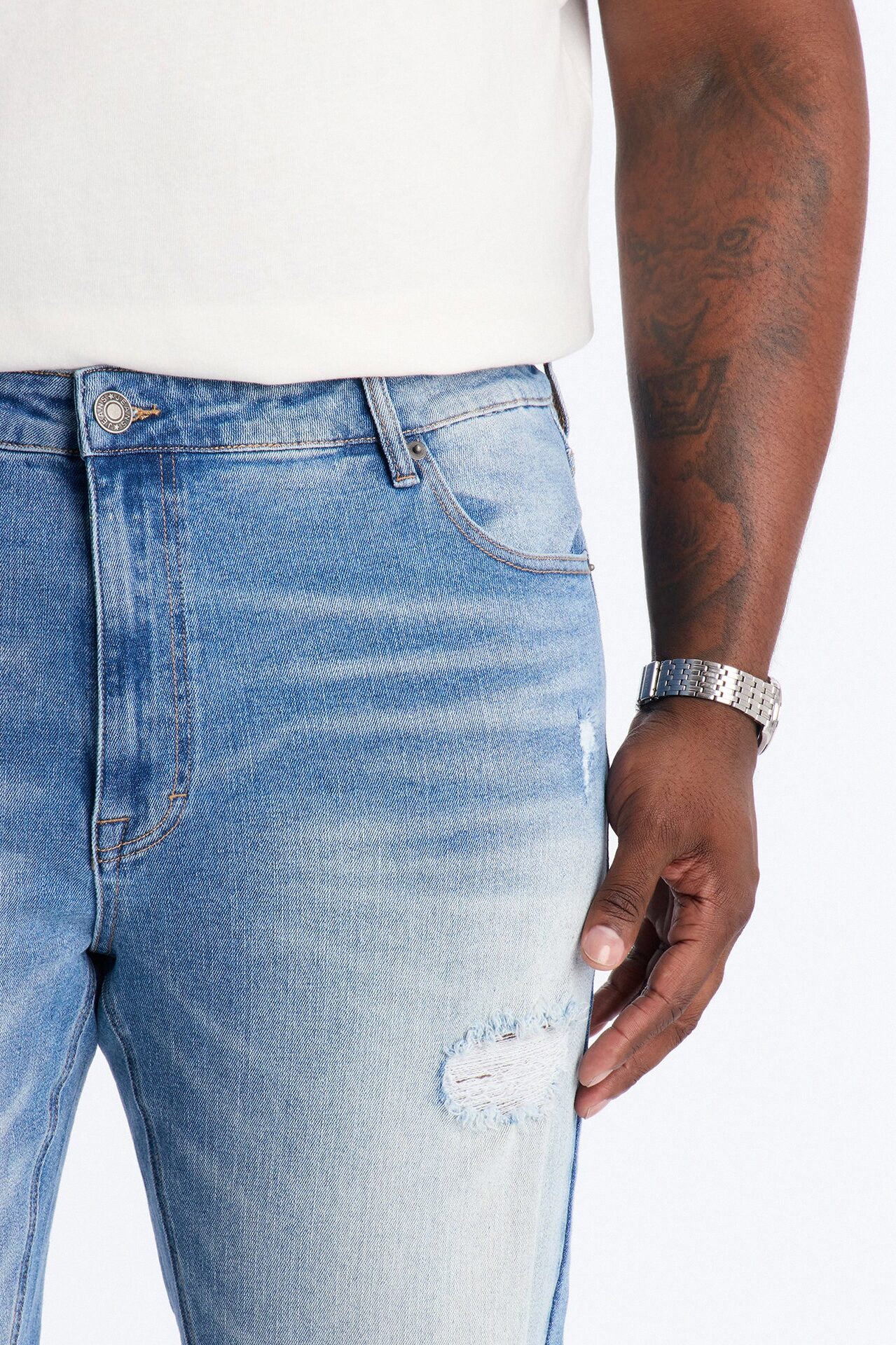 Essential Destroyed Skinny Stretch Jean - Medium Blue Wash
