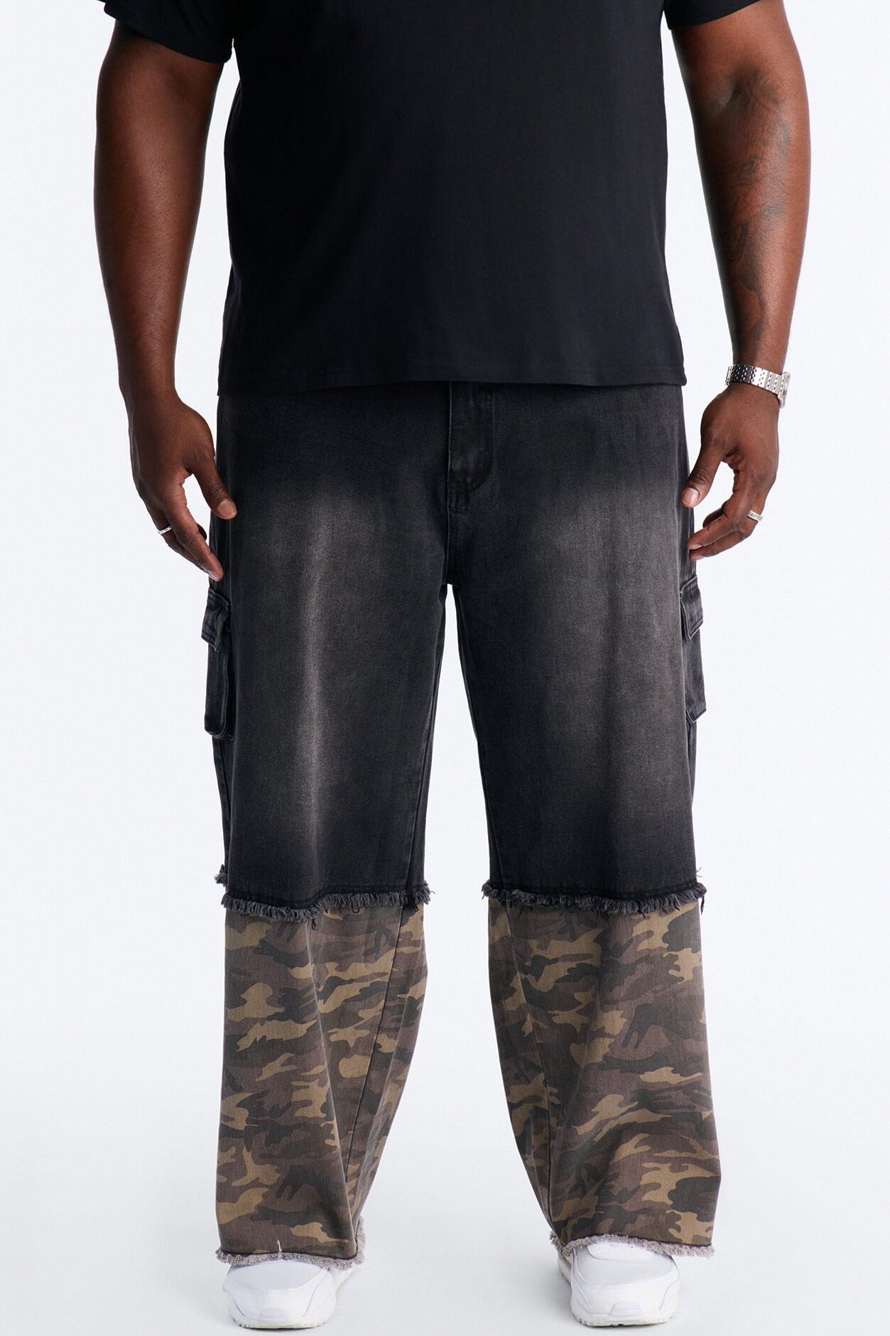 Baggy Safari Split Cargo Jean - Black Wash