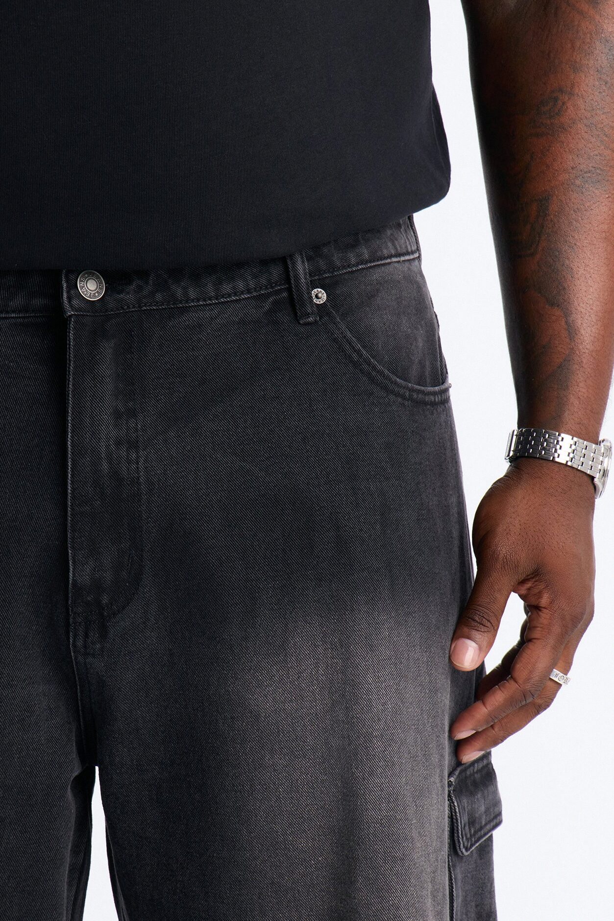 Baggy Safari Split Cargo Jean - Black Wash