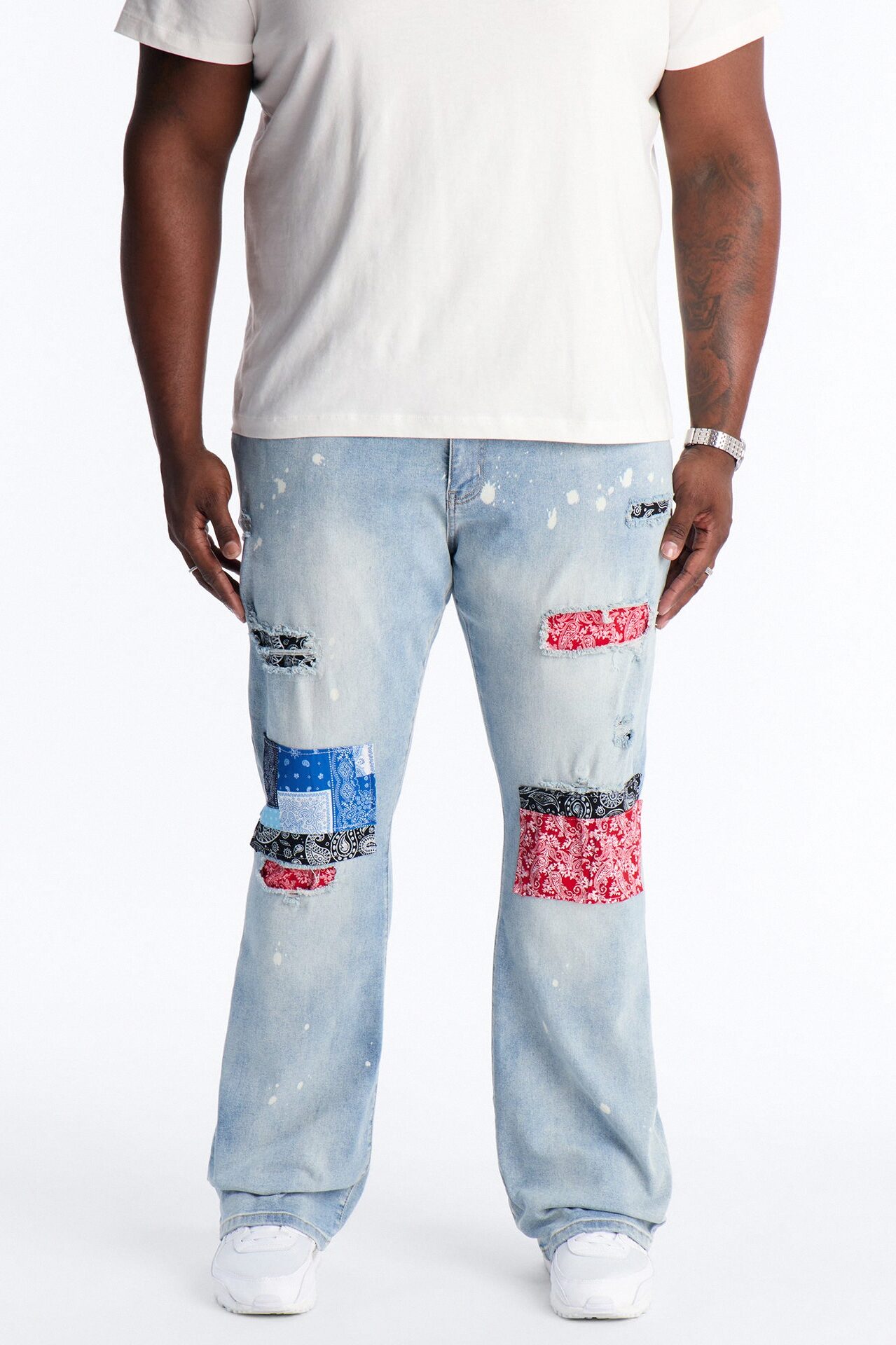 Stacked Skinny Flare Paisley Jungle Jean - Medium Blue Wash