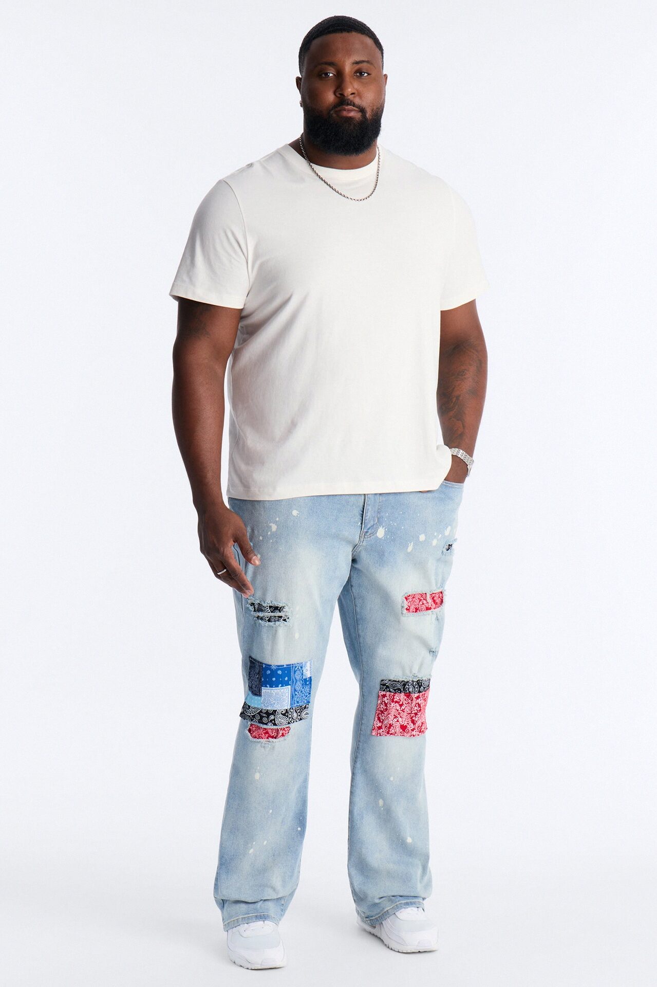 Stacked Skinny Flare Paisley Jungle Jean - Medium Blue Wash