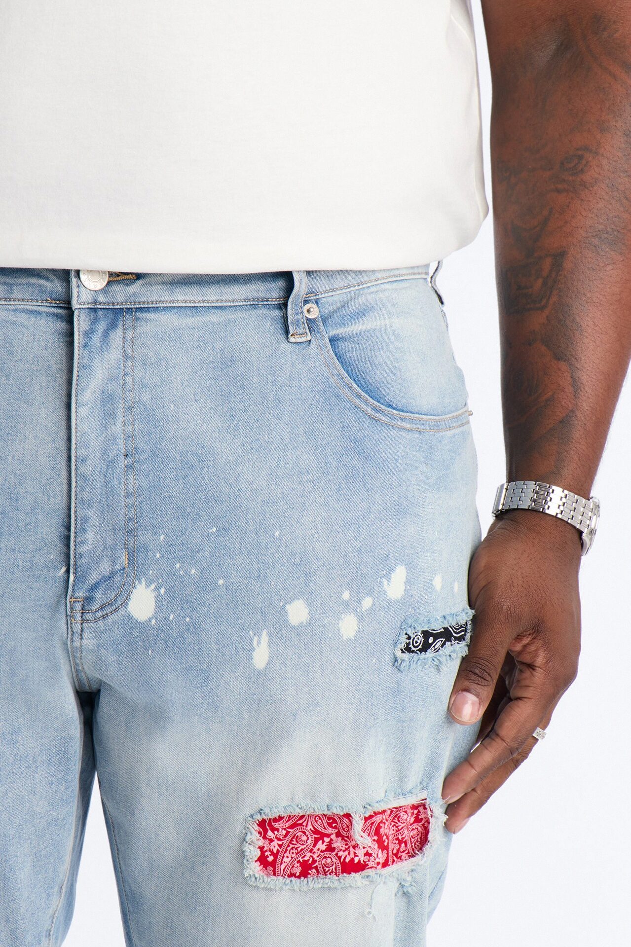 Stacked Skinny Flare Paisley Jungle Jean - Medium Blue Wash