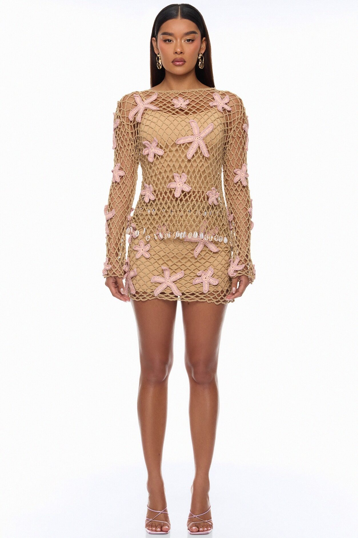 Coral Coast Crochet Mini Skirt Set - Brown/combo