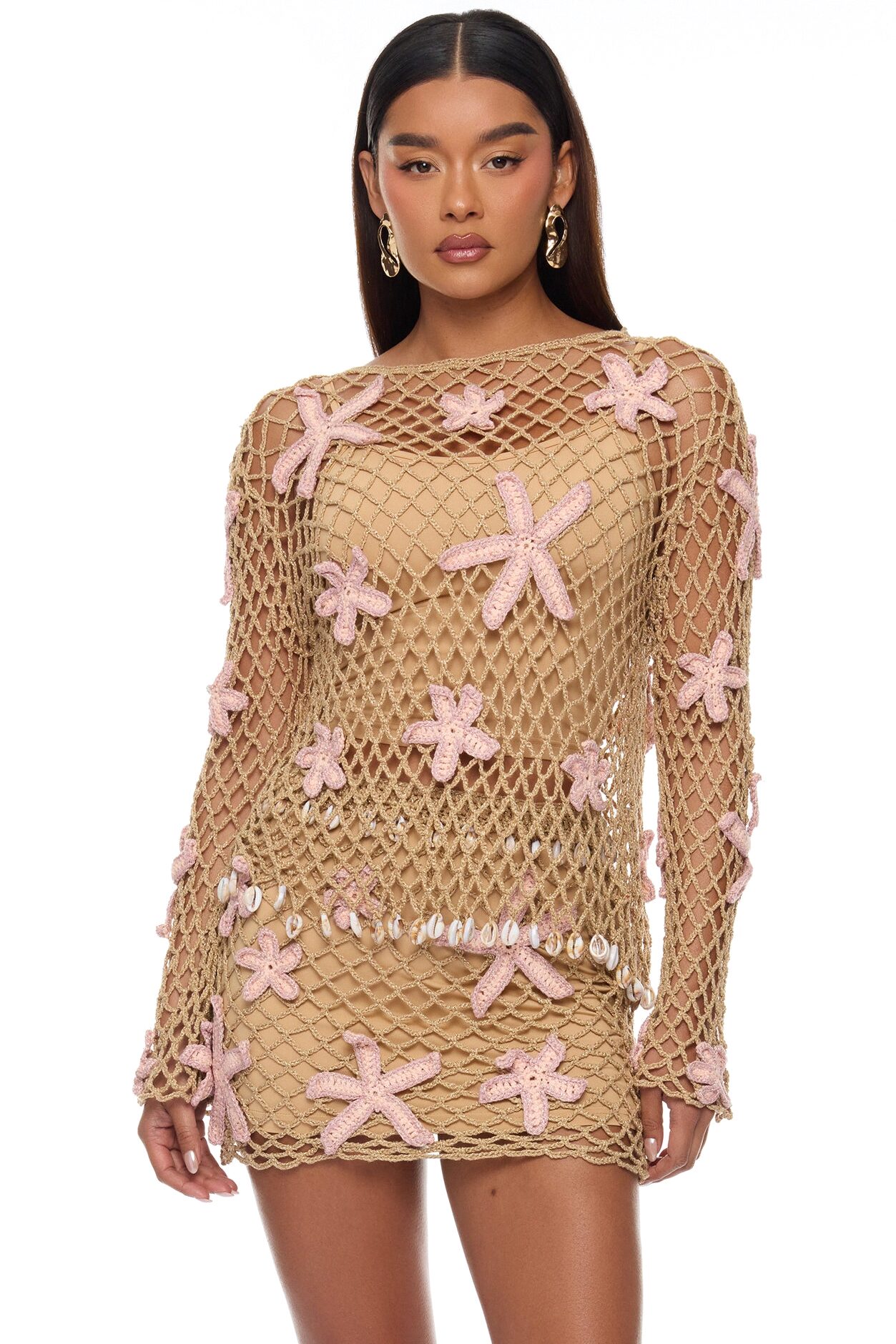 Coral Coast Crochet Mini Skirt Set - Brown/combo