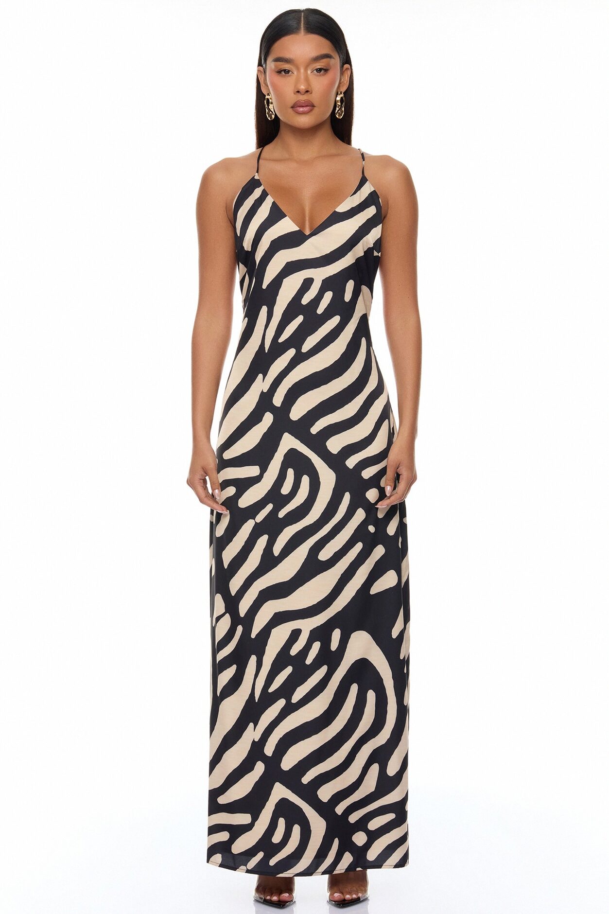 Daydreaming Backless Satin Maxi Dress - Black/combo