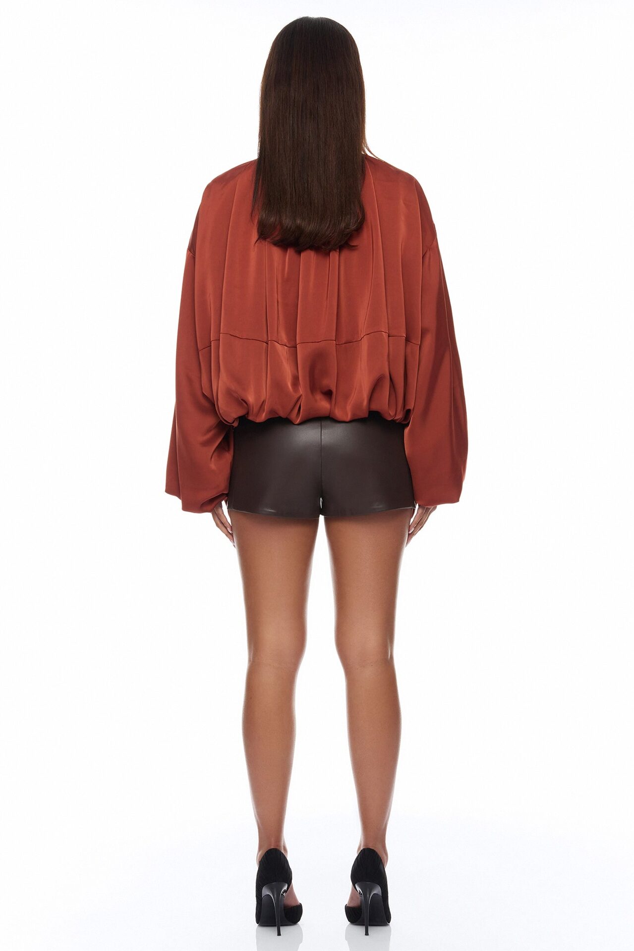 Marianna Balloon Sleeve Satin Jacket - Cognac