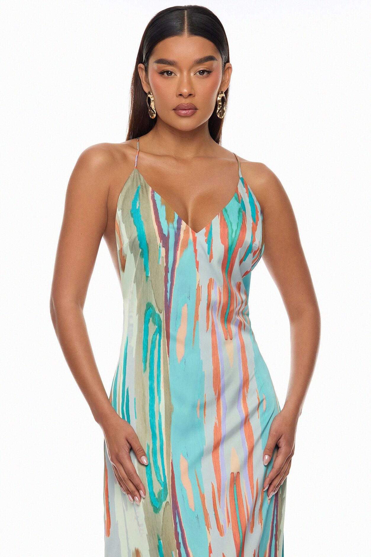 Daydreaming Backless Satin Maxi Dress - Turquoise/combo