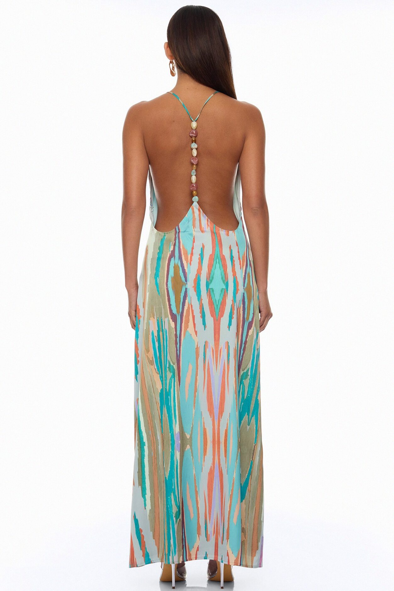 Daydreaming Backless Satin Maxi Dress - Turquoise/combo