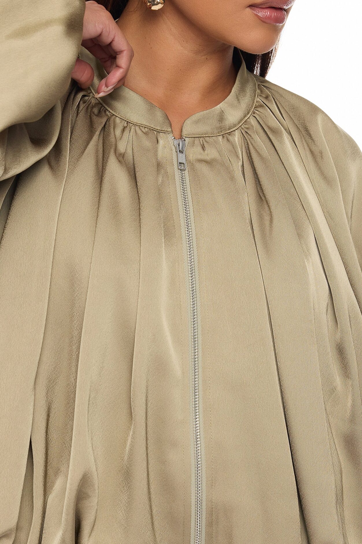 Marianna Balloon Sleeve Satin Jacket - Sage