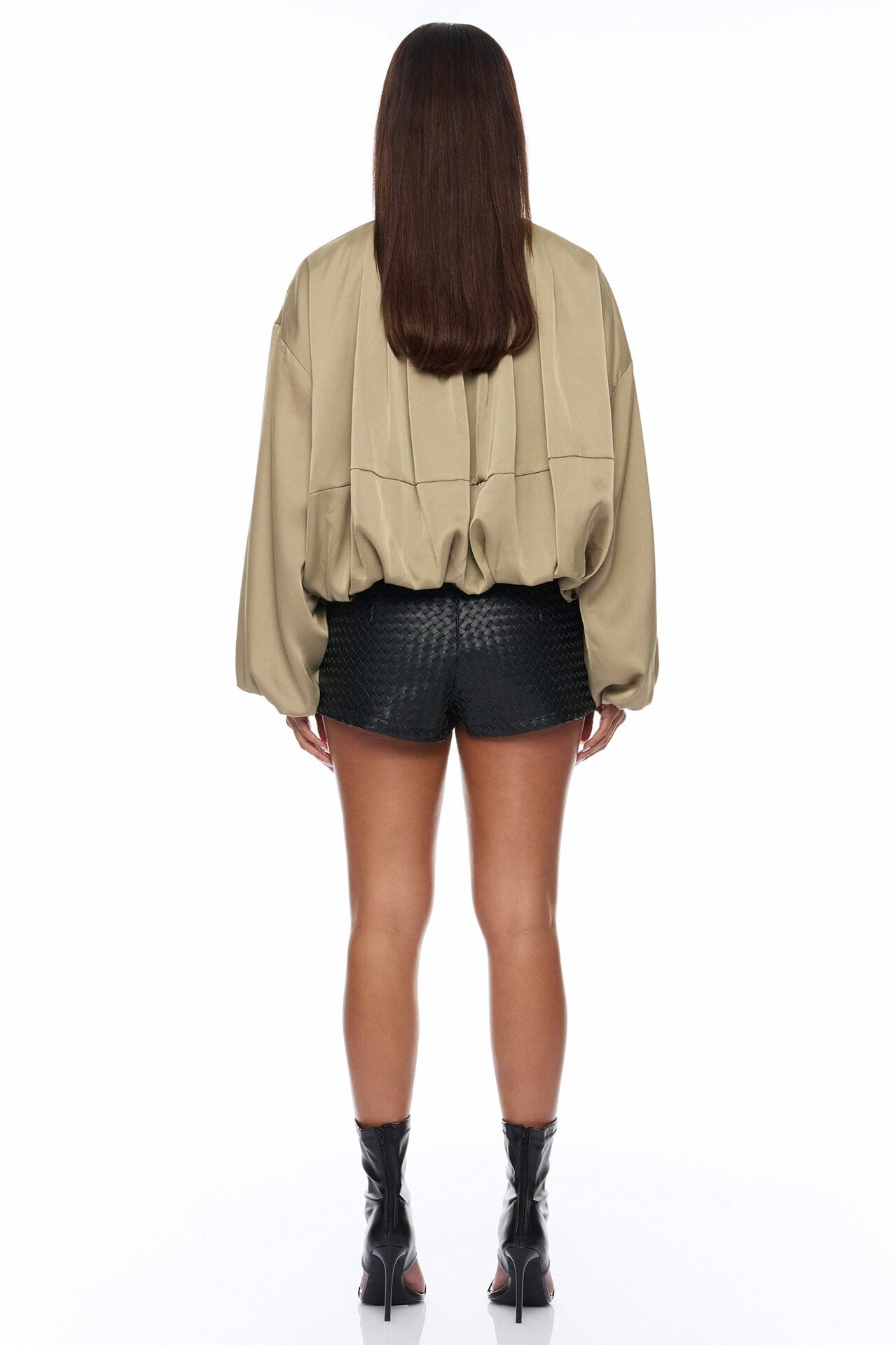 Marianna Balloon Sleeve Satin Jacket - Sage