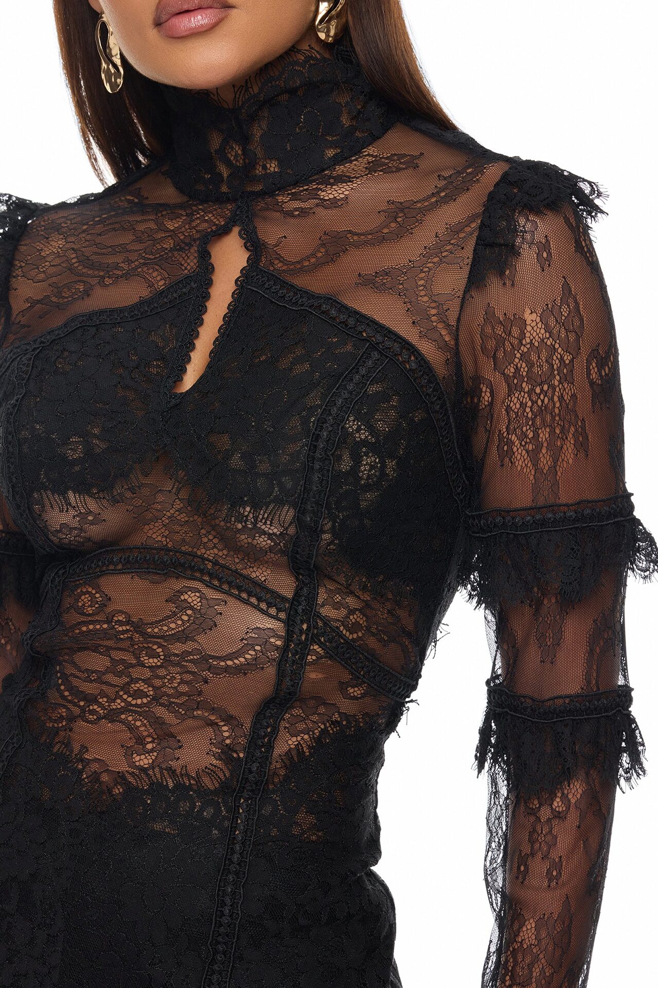 Lana Sheer Lace Mini Dress - Black