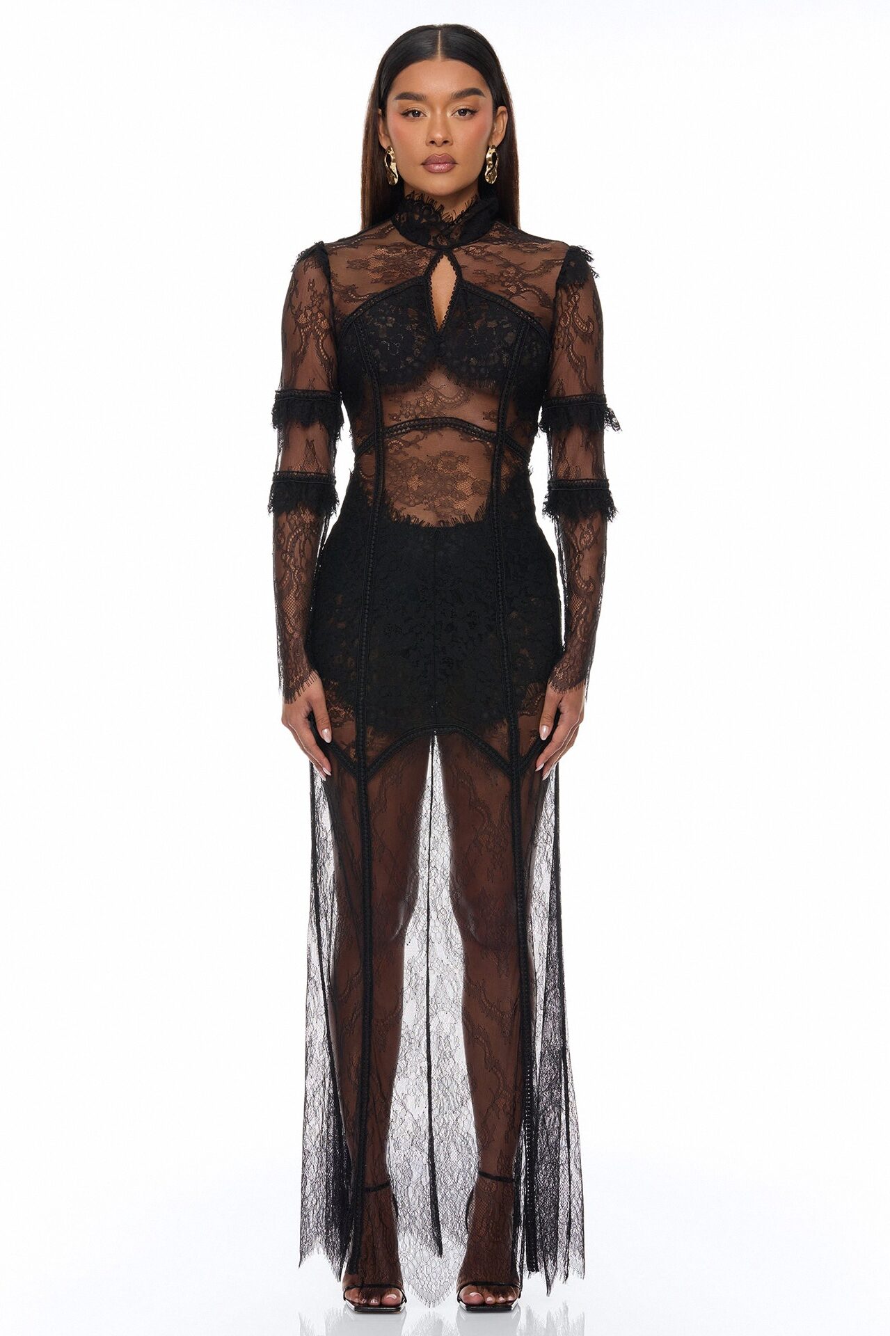 Lana Sheer Lace Maxi Dress - Black