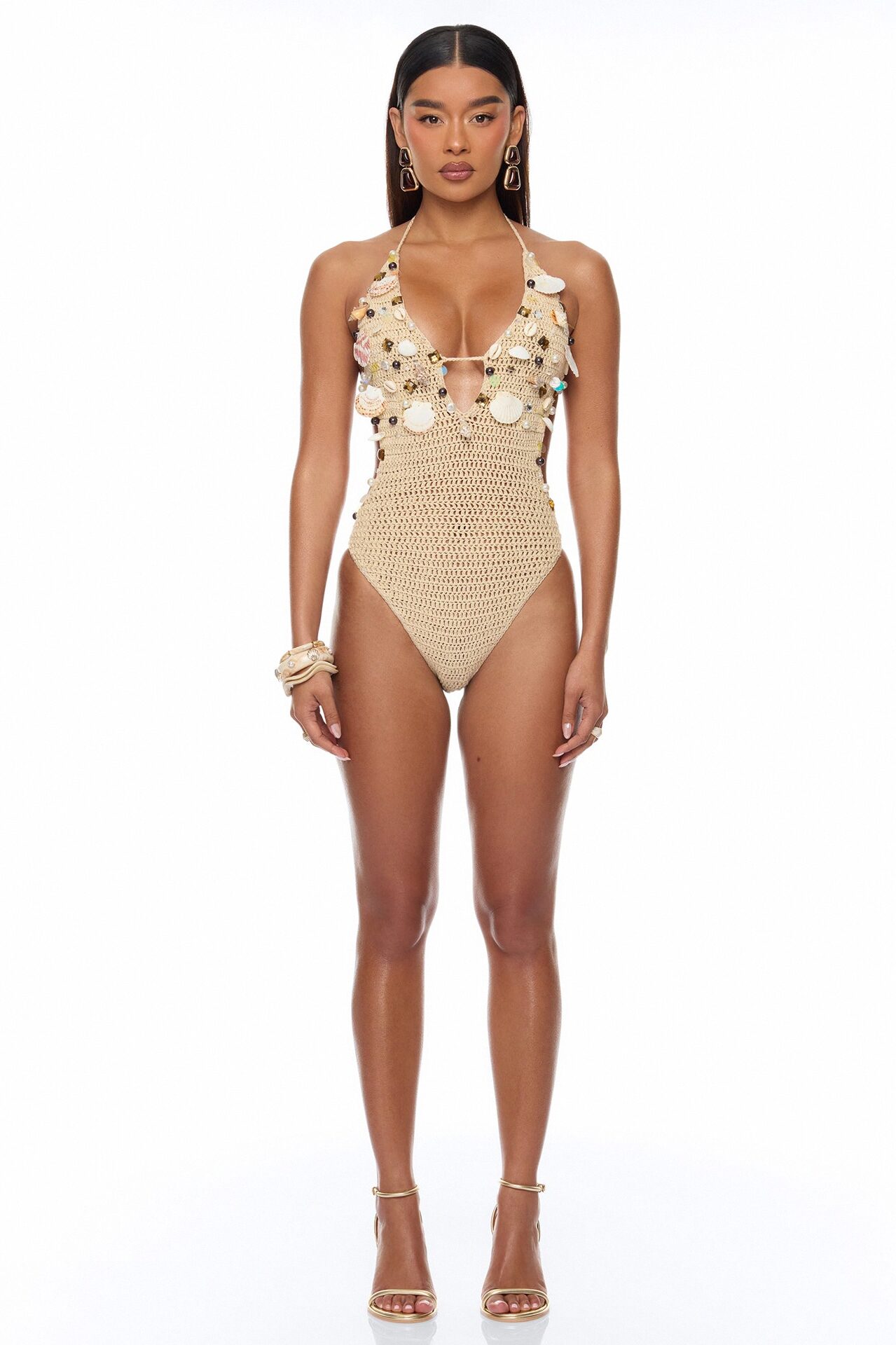 Off The Grid Crochet Sunsuit Pant 2 Piece Set - Sand