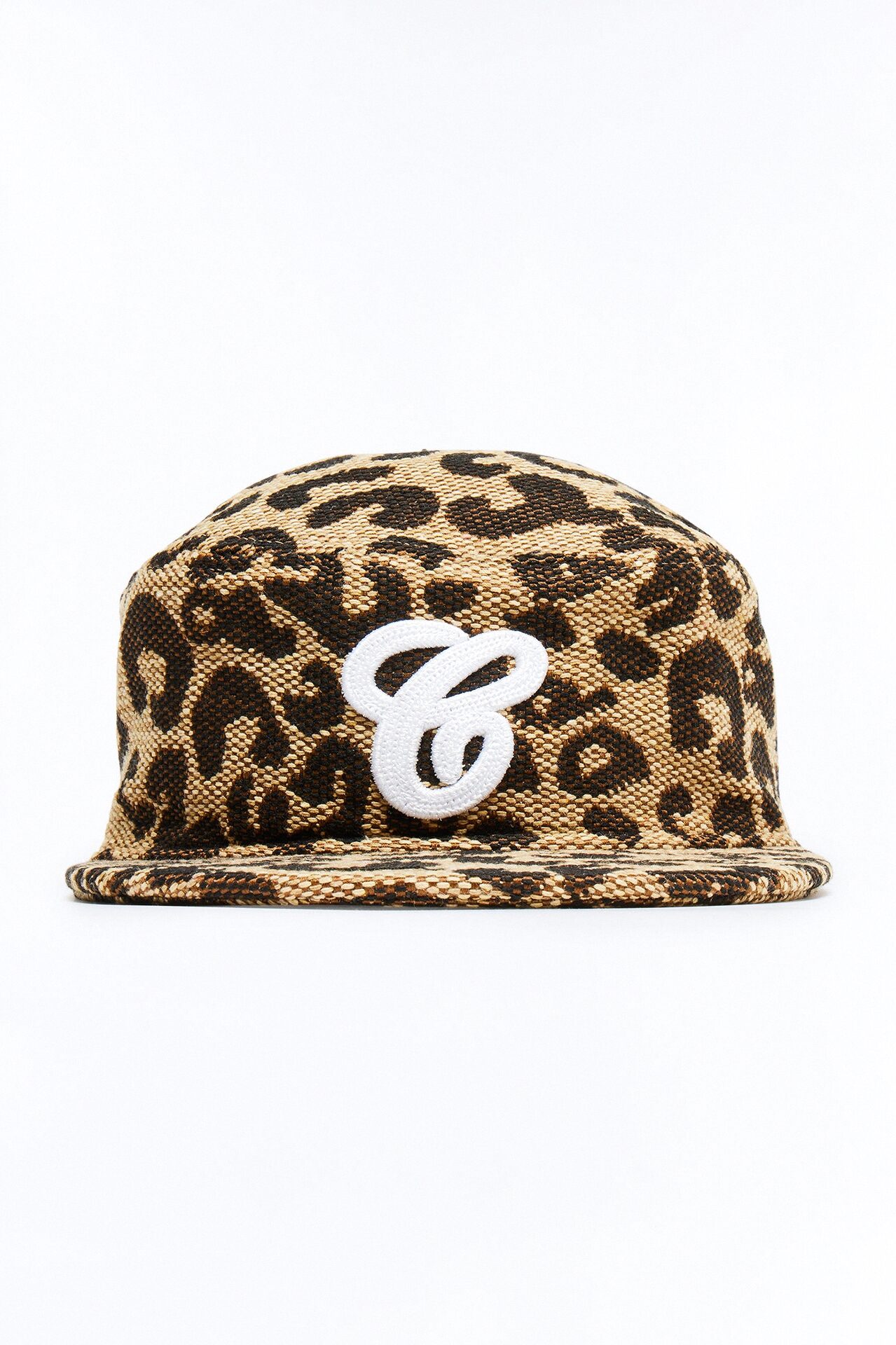 Leopard Print Flat Top Snapback Hat - Brown