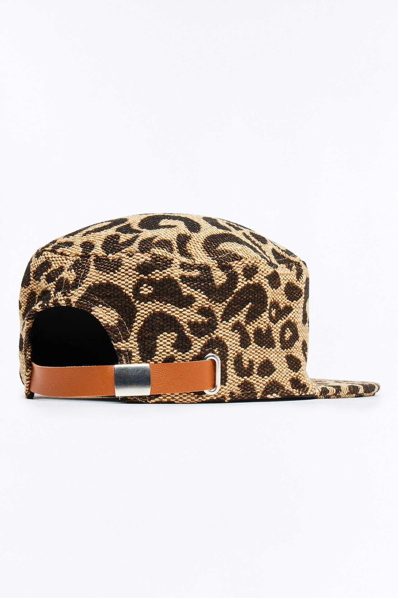Leopard Print Flat Top Snapback Hat - Brown