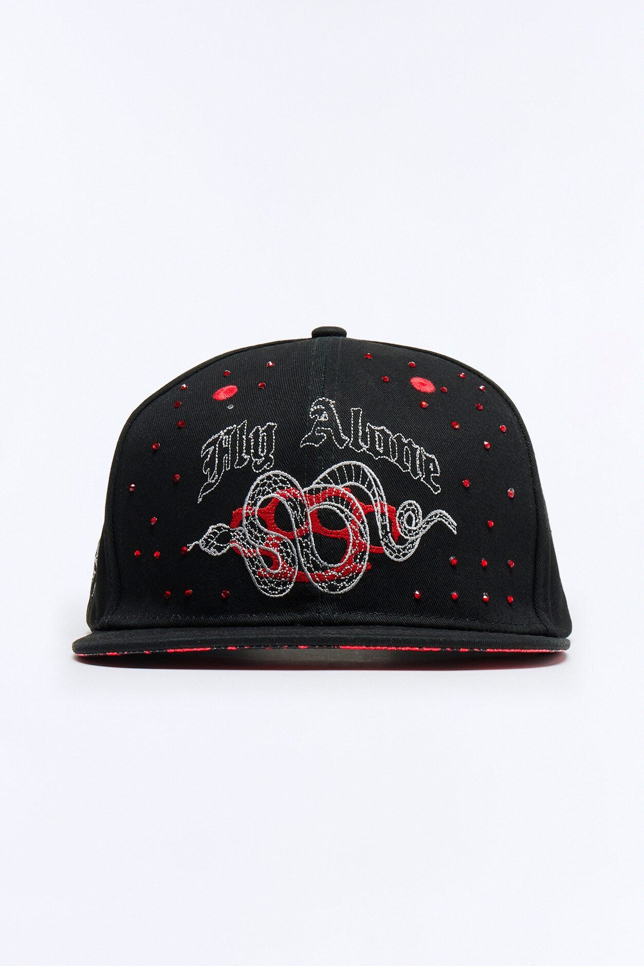 Fly Alone Graphic Embroidered Snapback Hat - Black