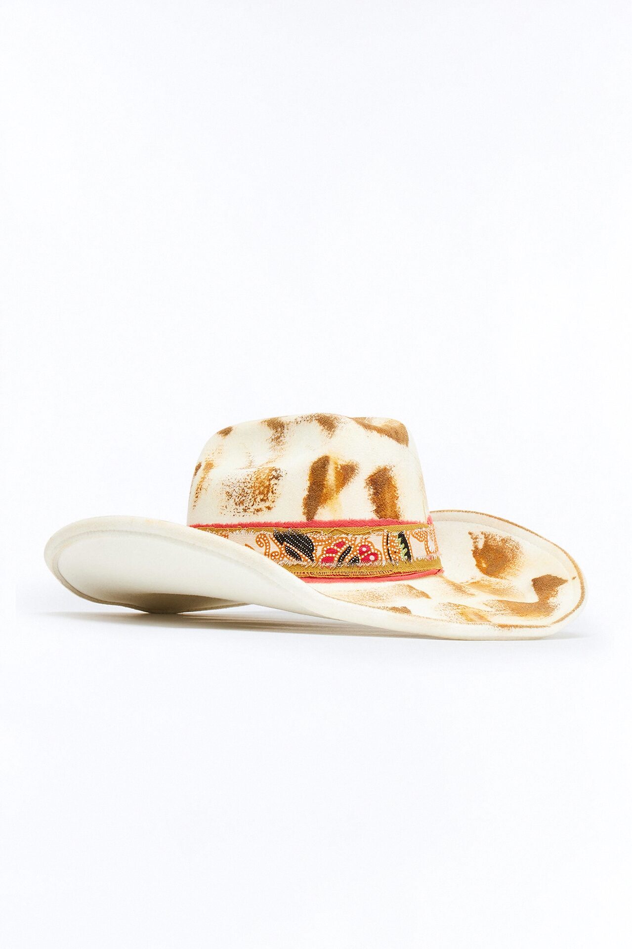 Western Brushed Detail Cowboy Hat - Ivory/combo