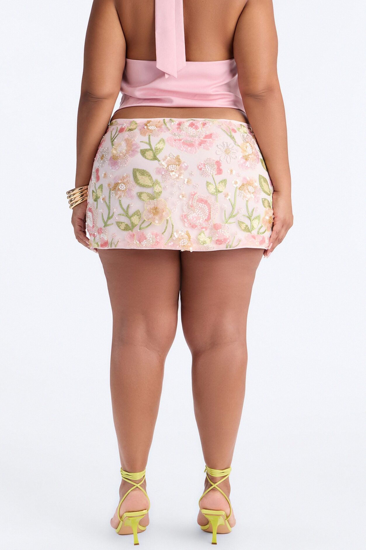 Floral Fantasy Beaded Micro Mini Skirt - Pink