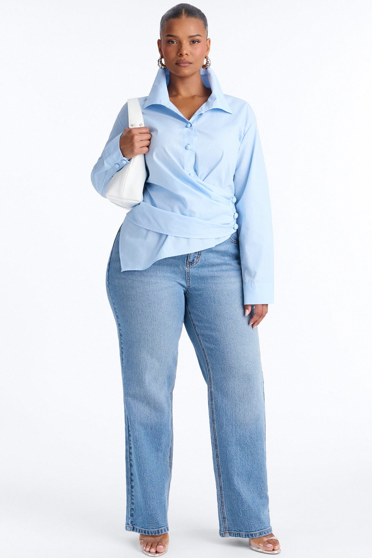 Late For Work Asymmetrical Poplin Shirt - Blue