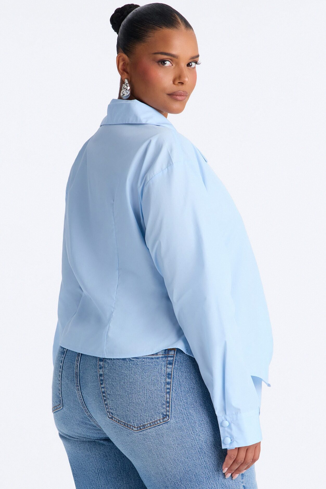 Late For Work Asymmetrical Poplin Shirt - Blue