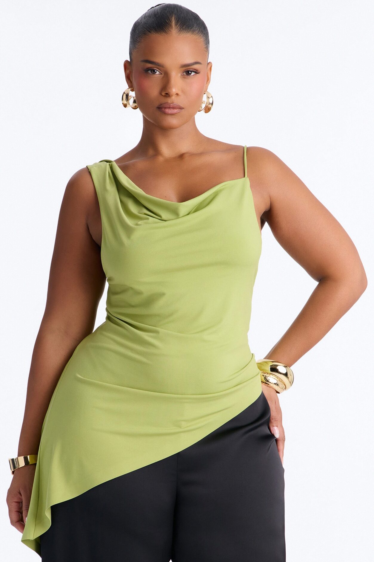 Elara Asymmetrical Twist Sleeveless Long Top - Chartreuse