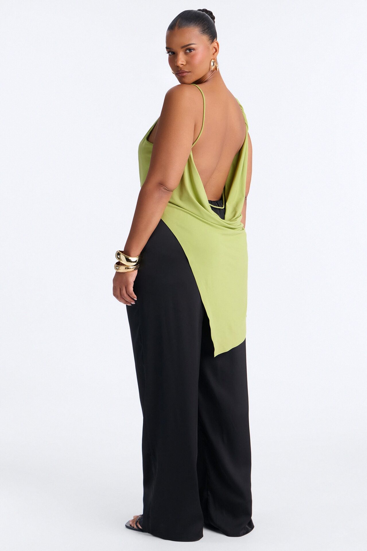 Elara Asymmetrical Twist Sleeveless Long Top - Chartreuse