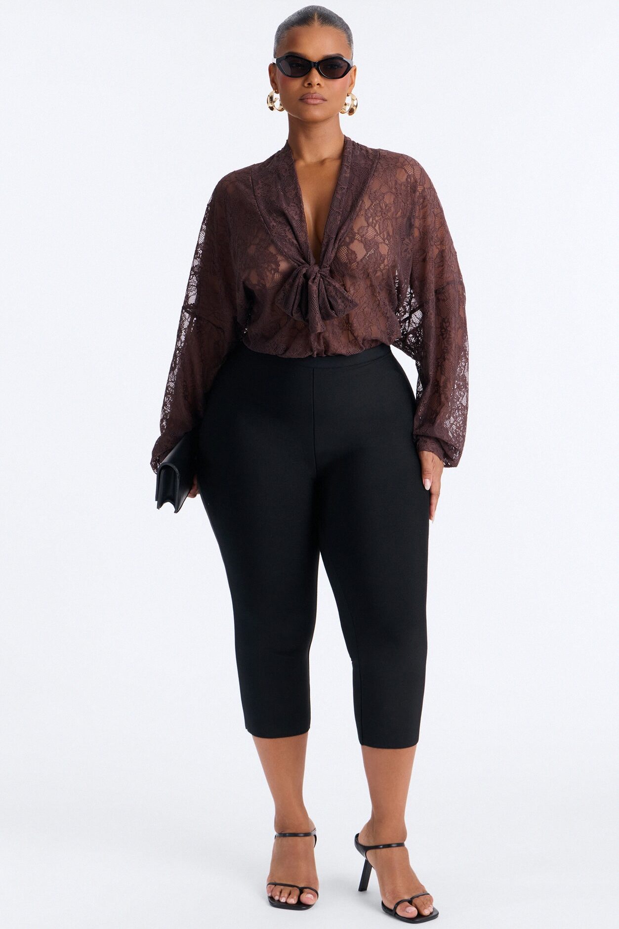 Chic And Out Long Sleeve Lace Bodysuit - Chocolate