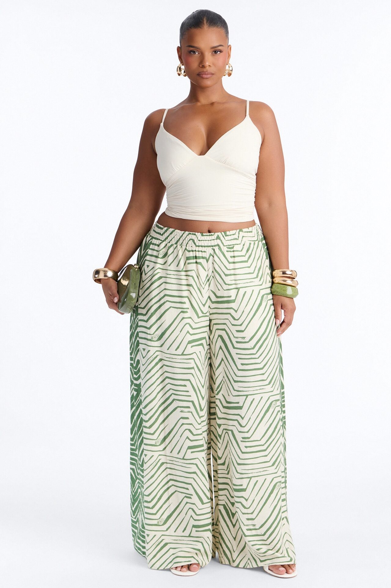 Miffy Mid Rise Smocked Wide Leg Pant - Green/combo