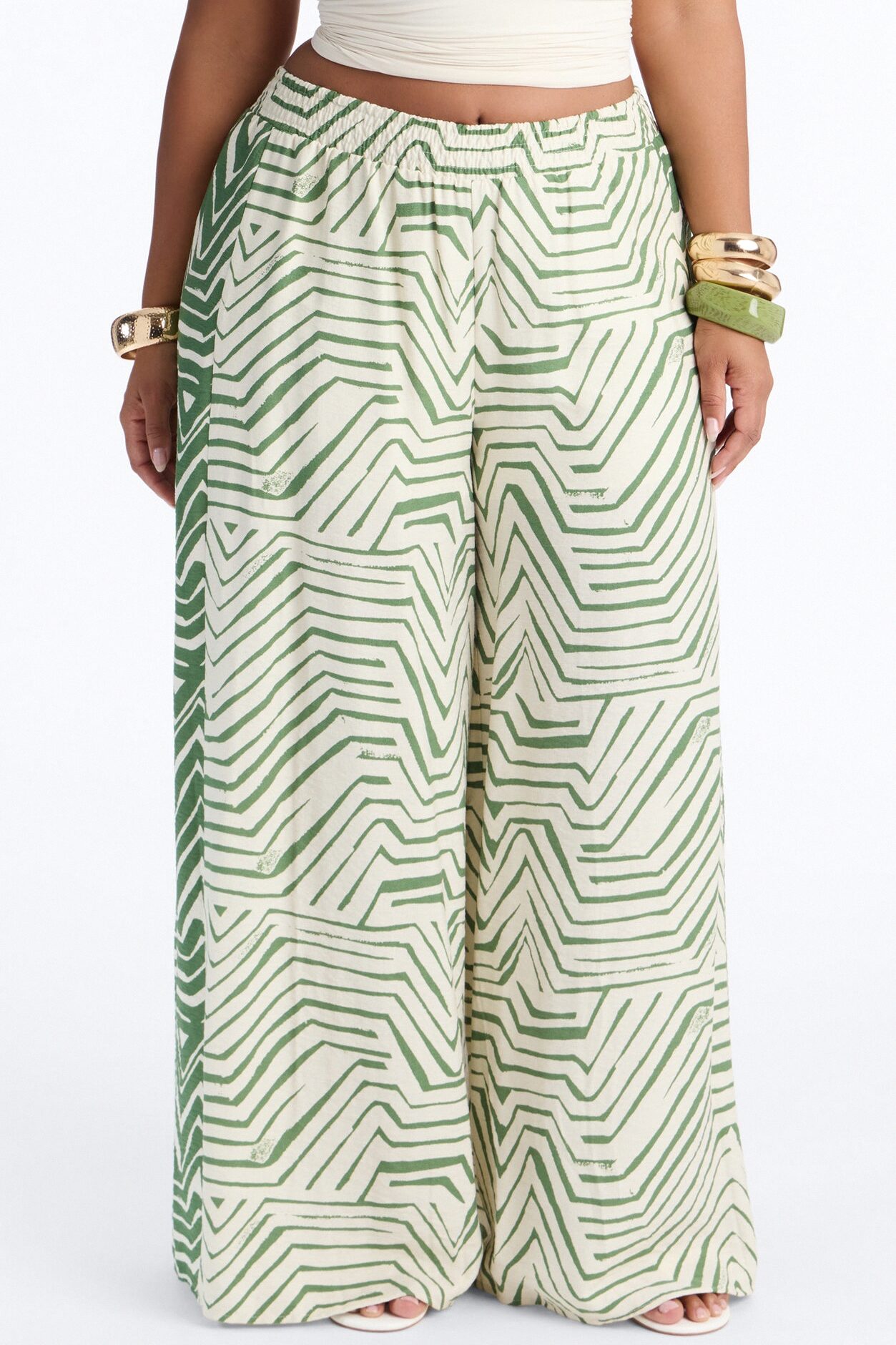 Miffy Mid Rise Smocked Wide Leg Pant - Green/combo