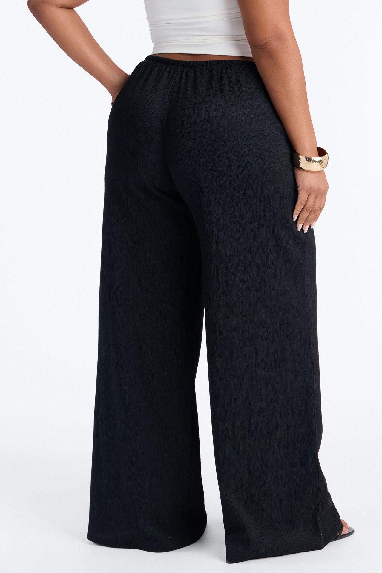 Sadie Low Rise Textured Wide Leg Pant 33″ - Black