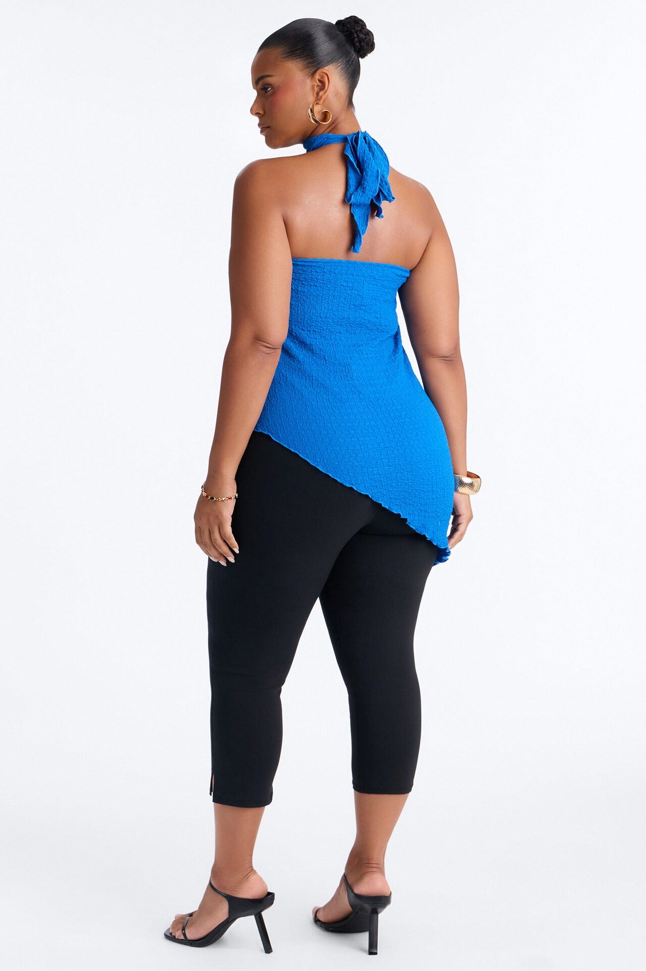 Barbados Textured Asymmetrical Halter Mock Neck Top - Royal