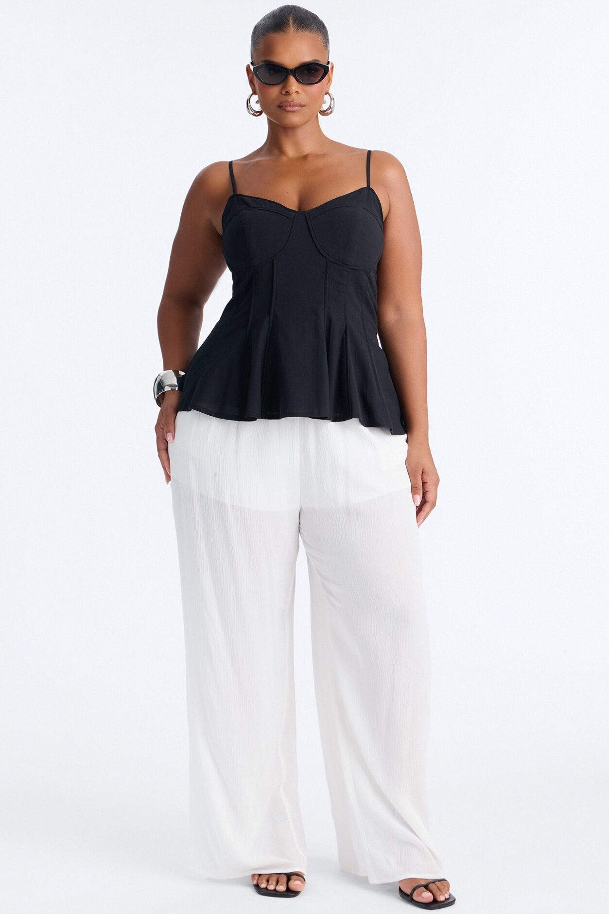 Pretty Please Peplum Linen Babydoll Top - Black