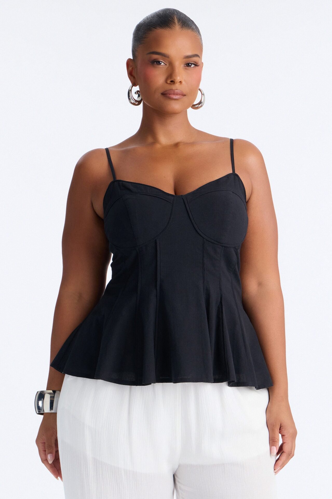 Pretty Please Peplum Linen Babydoll Top - Black