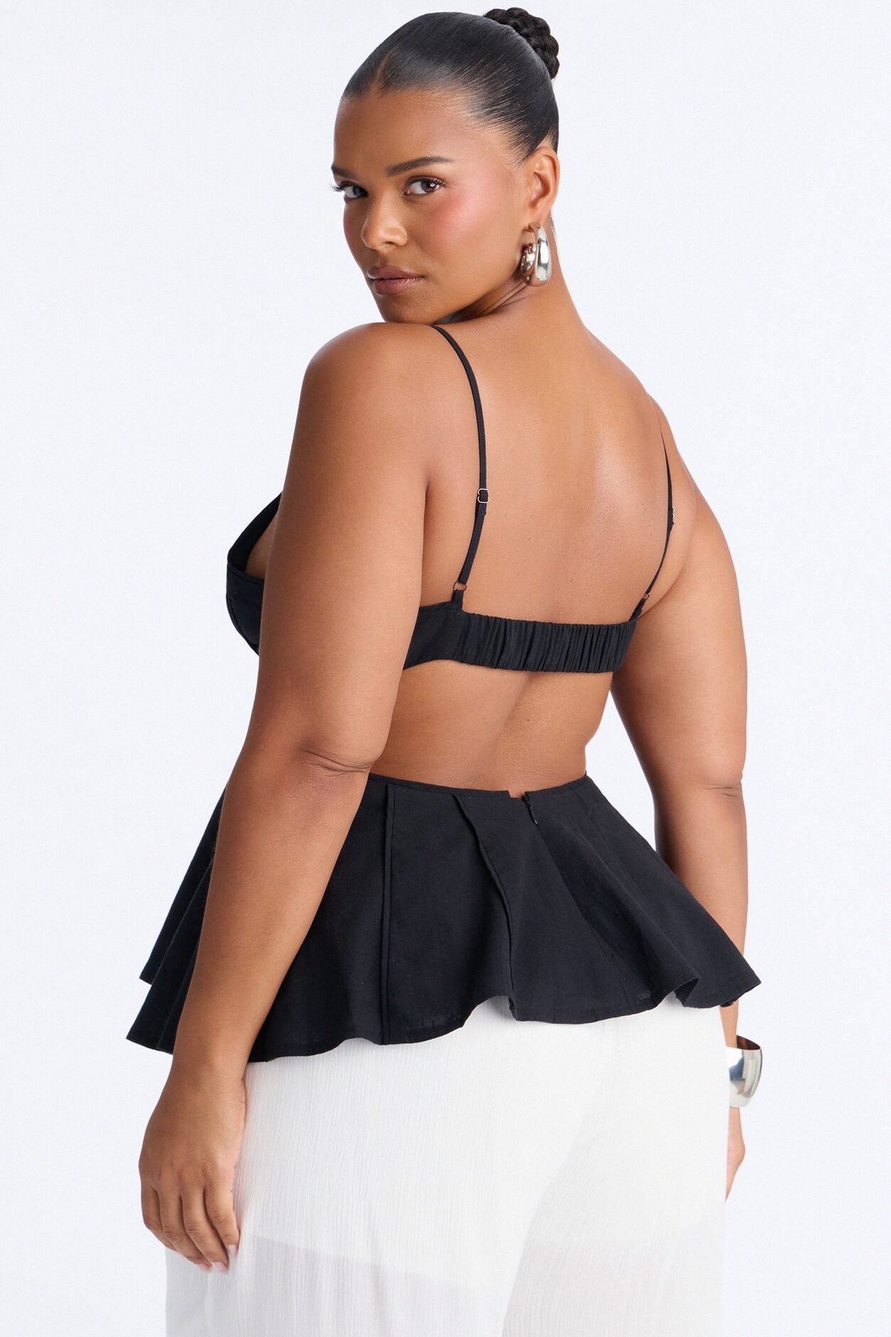 Pretty Please Peplum Linen Babydoll Top - Black