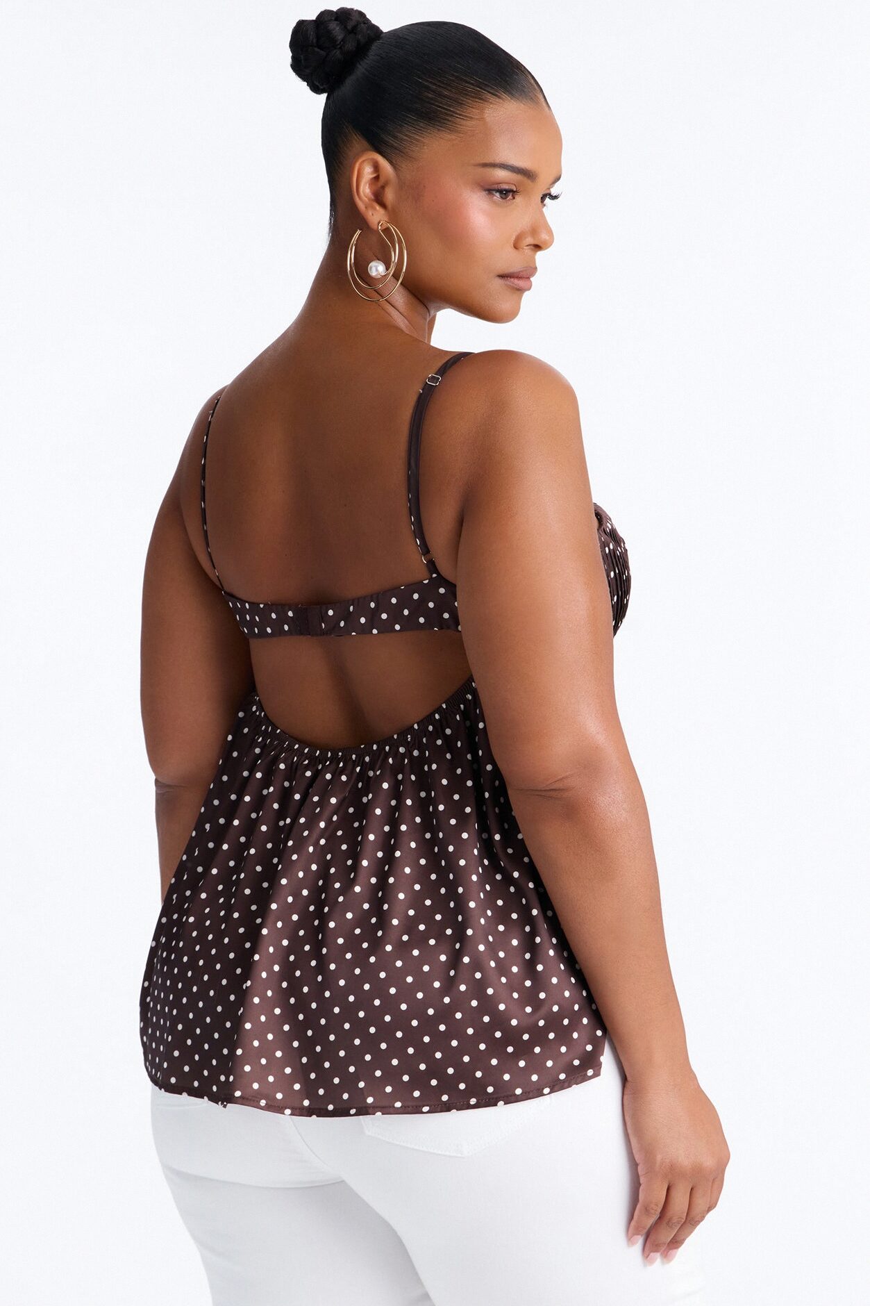 On Night Only Polka Dot Satin Top - Brown/combo