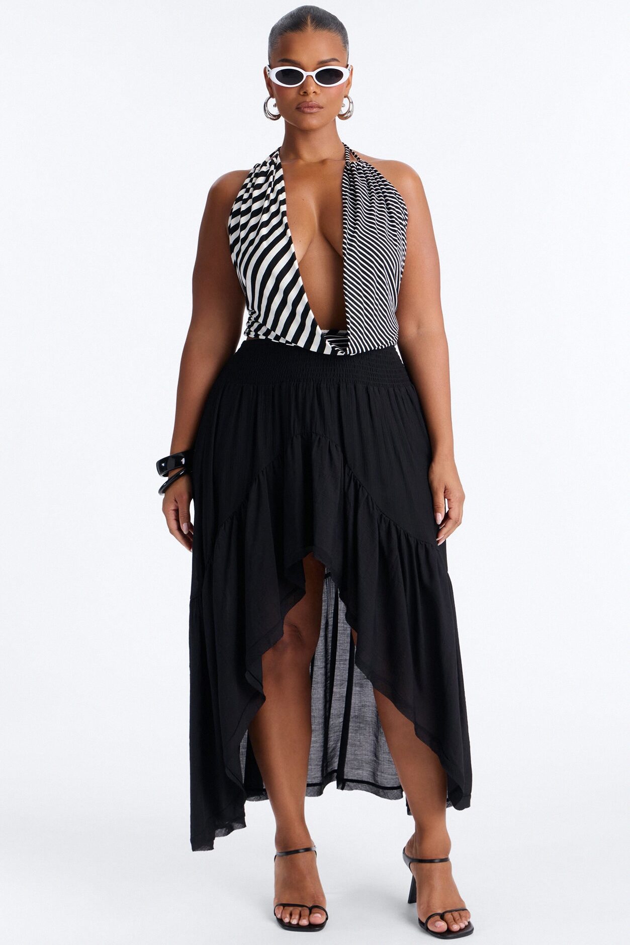 Daydreamer Asymmetrical Tiered Maxi Skirt - Black