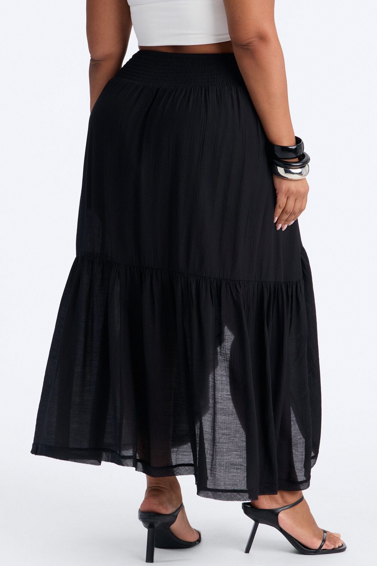 Daydreamer Asymmetrical Tiered Maxi Skirt - Black