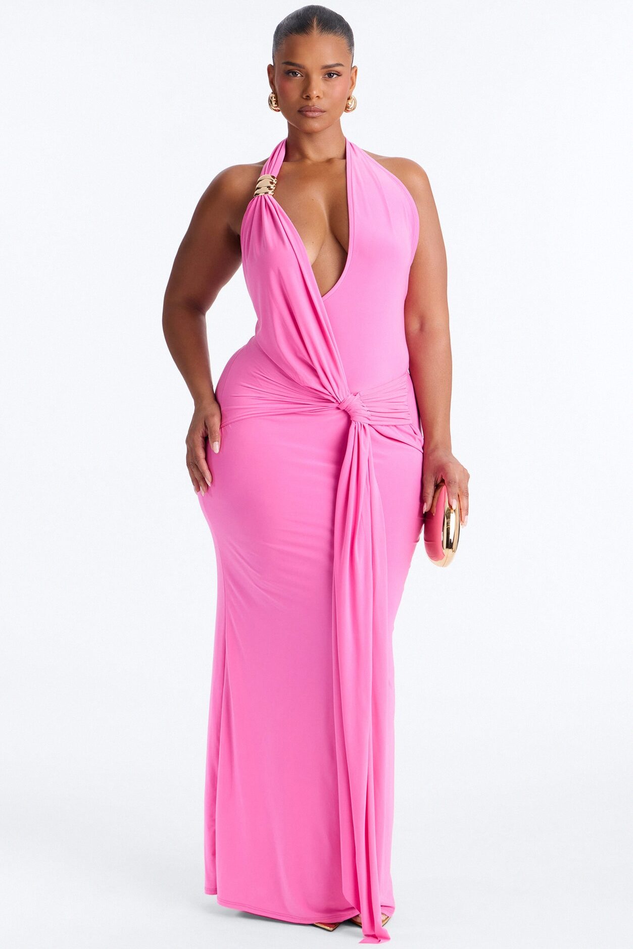 Delia Halter Backless Maxi Dress - Pink