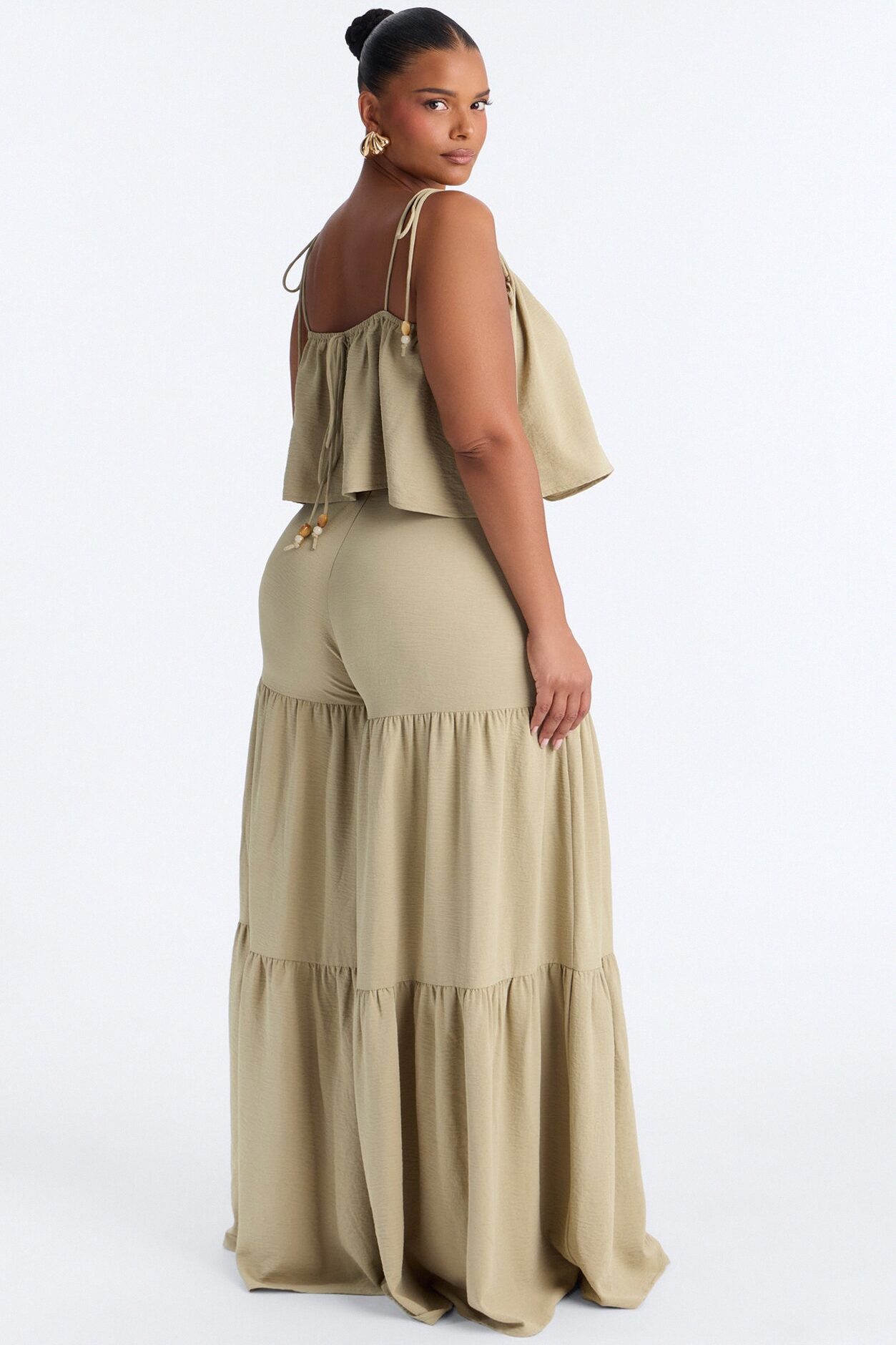 Mary Spaghetti Strap Wide Leg Pant Set - Sage