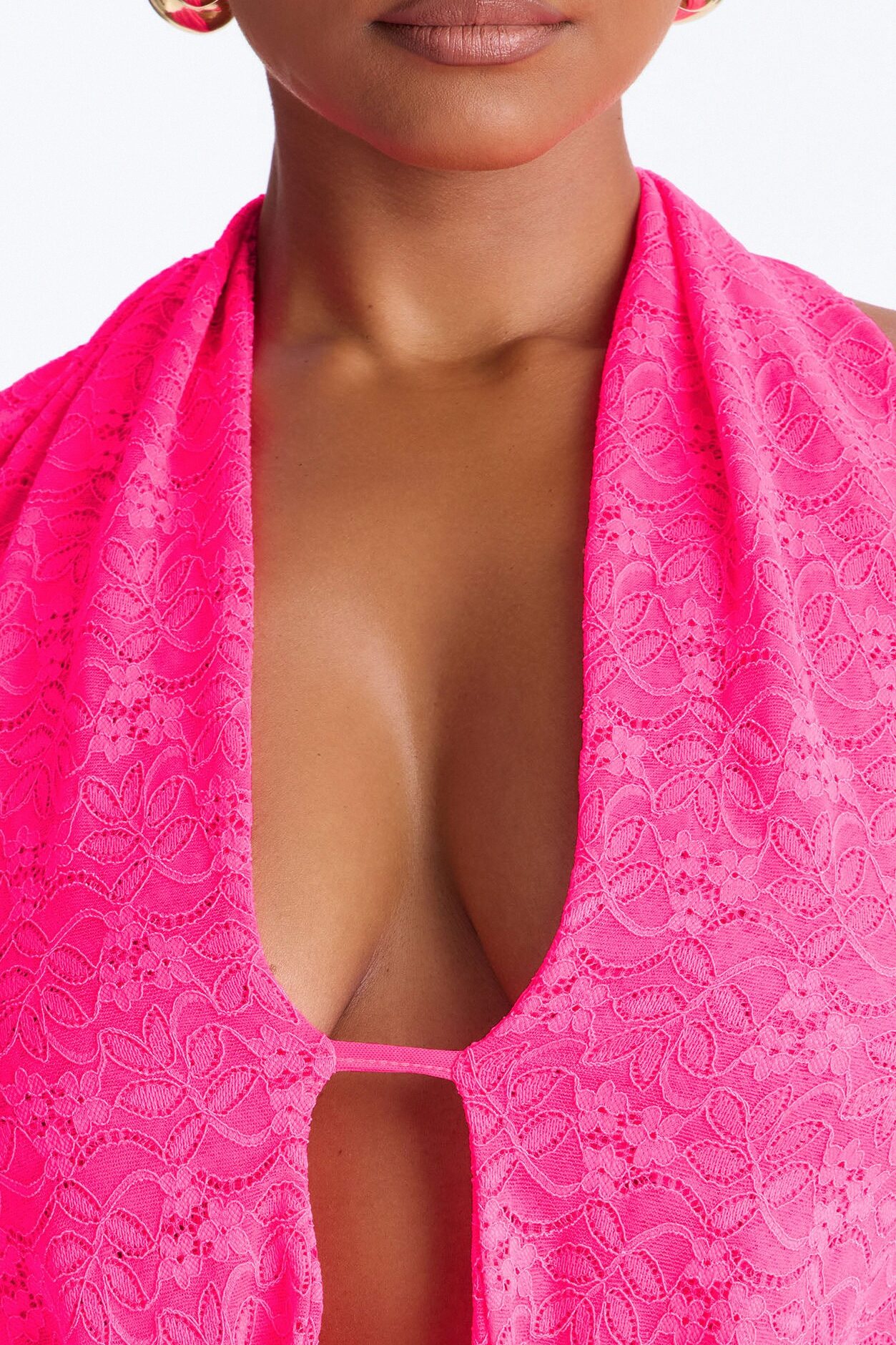 Heartbreaker Halter Lace Mini Dress - Hot Pink