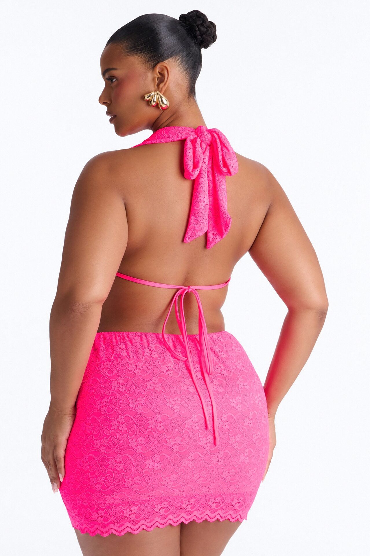 Heartbreaker Halter Lace Mini Dress - Hot Pink