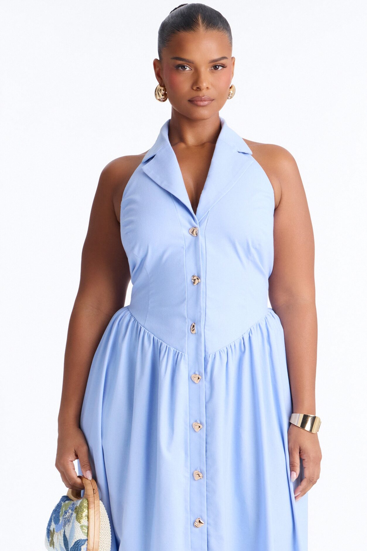 Giselle Collar Halter Midi Dress - Blue