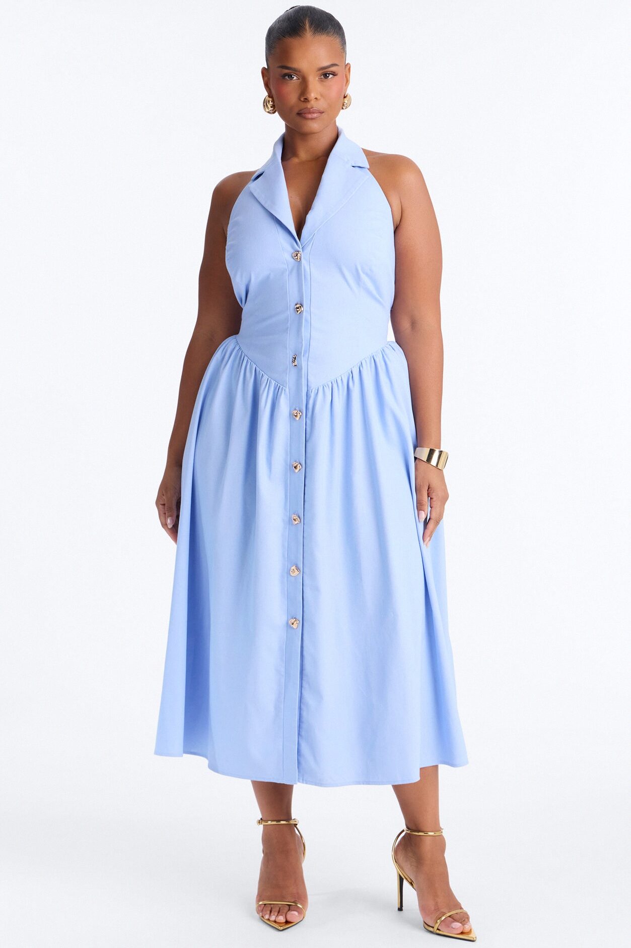 Giselle Collar Halter Midi Dress - Blue