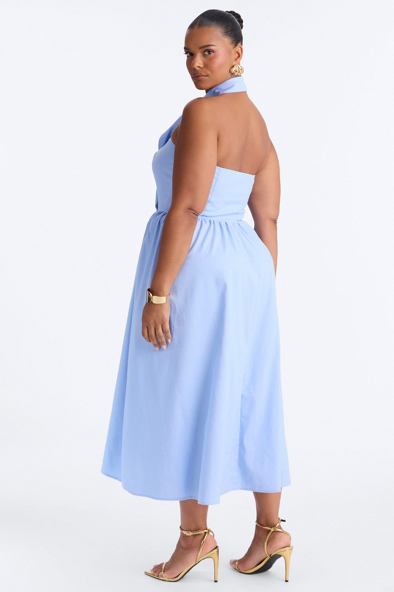 Giselle Collar Halter Midi Dress - Blue