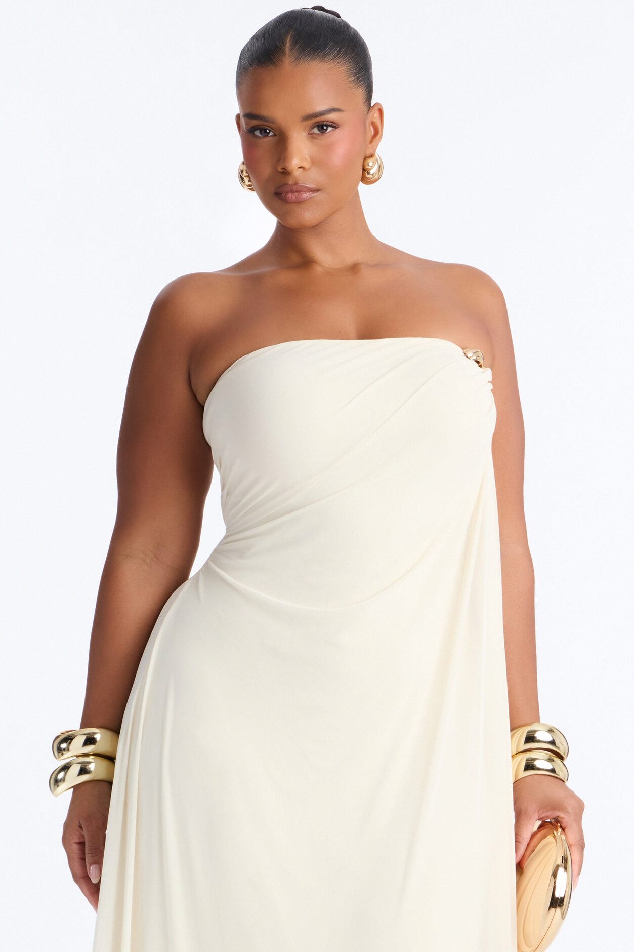 Marielle Draped Mesh Maxi Dress - Cream