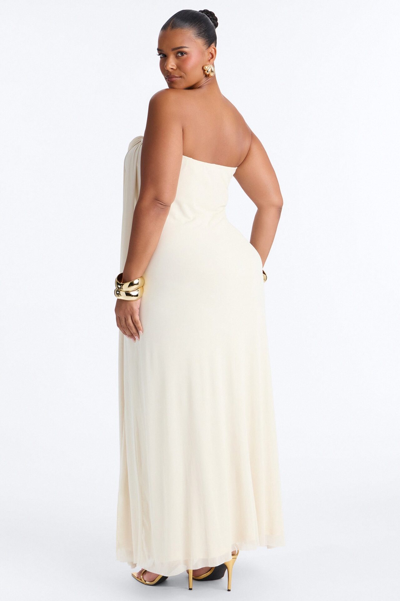 Marielle Draped Mesh Maxi Dress - Cream